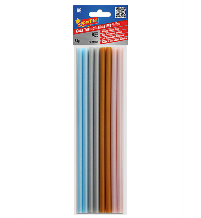 2469 COLA TERMOFUSIBLE METALICA, 4 COLORES 64G 20CMX7MM 8 UD
